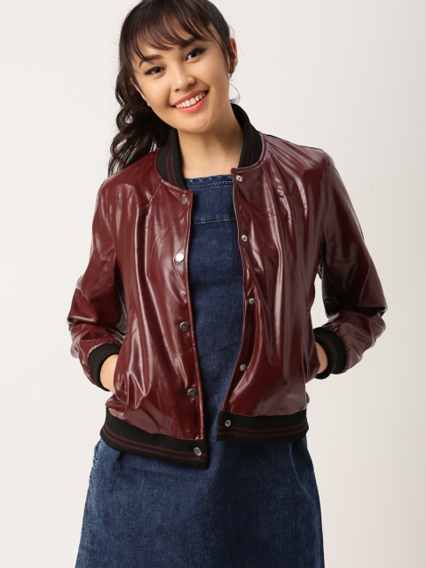 

DressBerry Women Maroon Solid Bomber