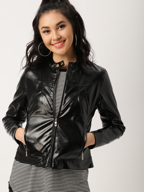 

DressBerry Women Black Solid Biker Jacket