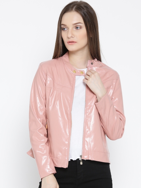 

DressBerry Women Dusty Pink Solid Biker Jacket