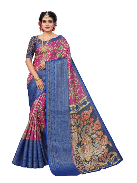 

Nimayaa Pink & Blue Floral Zari Jamdani Saree