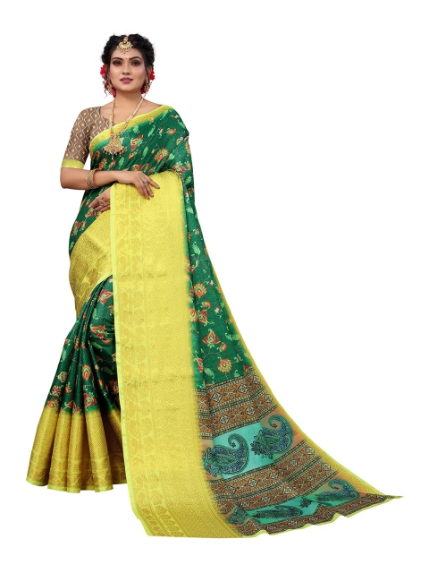 

Nimayaa Green & Yellow Floral Zari Jamdani Saree