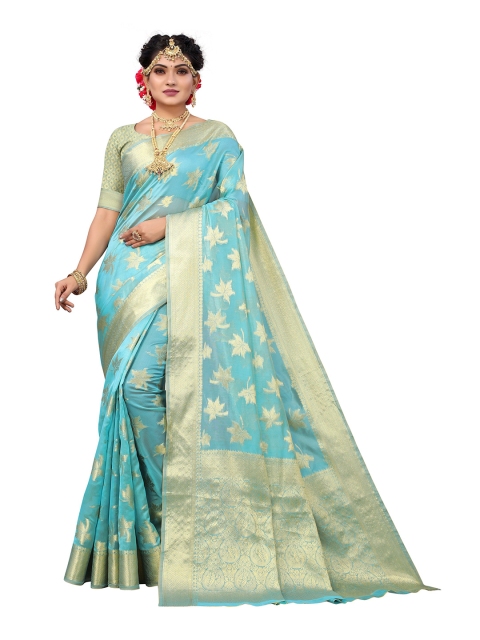 

Nimayaa Blue & Gold-Toned Floral Zari Silk Blend Kanjeevaram Saree
