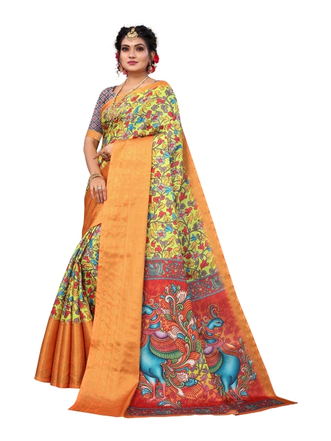 

Nimayaa Yellow & Red Floral Zari Jamdani Saree