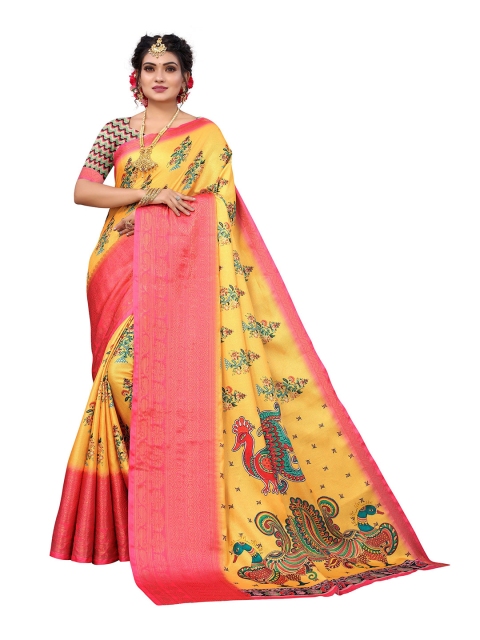 

Nimayaa Yellow & Blue Floral Zari Jamdani Saree