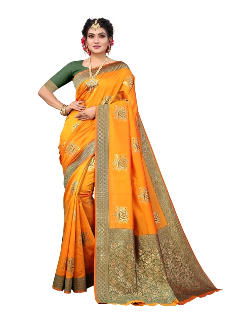 

Nimayaa Gold-Toned & Green Woven Design Zari Silk Blend Kanjeevaram Saree
