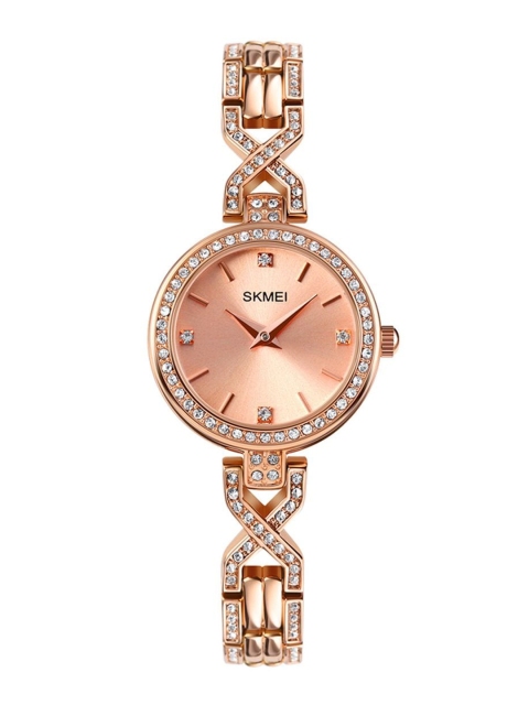 

Skmei Women Embellished Dial & Rose Gold Toned Stainless Steel Bracelet Style Straps Analogue Watch