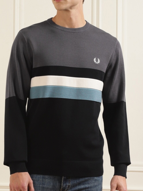 

Fred Perry Men Grey & Black Colourblocked Pullover