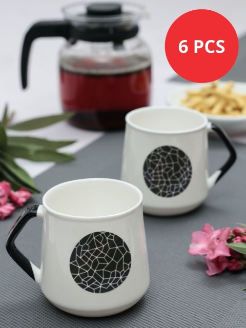 

JCPL White & Black Geometric Printed Ceramic Glossy Cups Set of Cups and Mugs