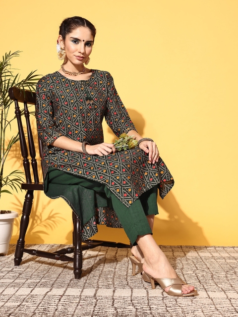 

ZOLA Women Bandhani Polyester Print Parade Kurta Set, Green