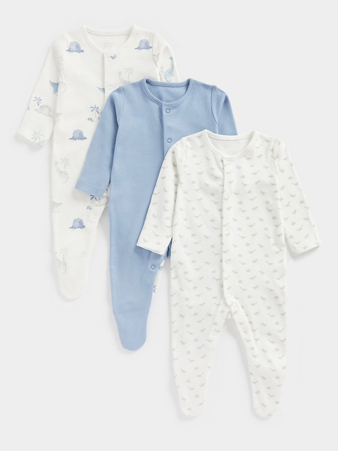 

mothercare Infant Boys Set Of 3 Pure Cotton Sleepsuits, White