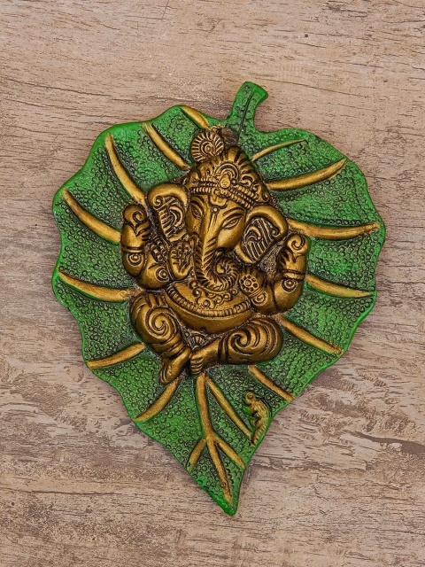 

StatueStudio Oxidised Green & Gold-Coloured Patta Ganesha Showpieces