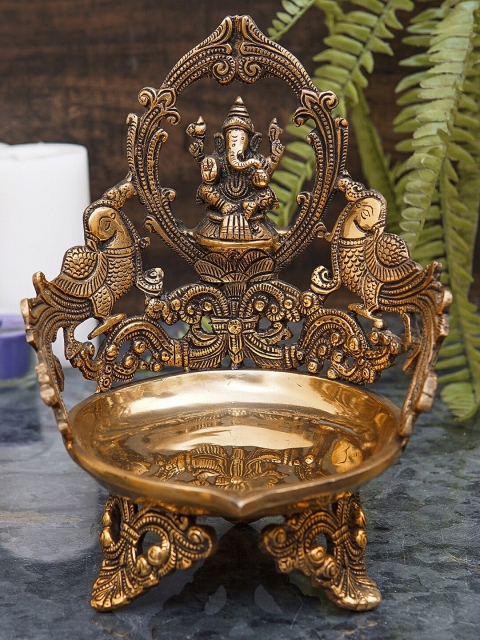 

StatueStudio Gold-Toned Peacock & Ganesh Diya