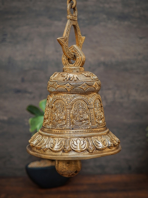 

StatueStudio Gold-Toned Brass Encraved Hanging Bell For Door Entrance