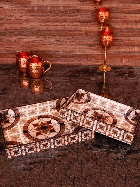 

StatueStudio Set Of 2 Brown Printed Rectangle Serving Tray