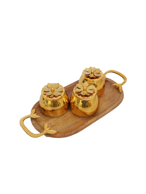 

StatueStudion Set Of 3 Brown Bowl Set With Serving Tray