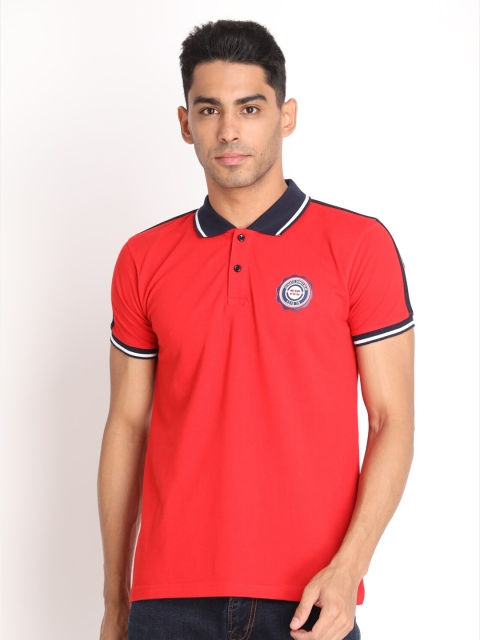 

PROTEX Men Red & sunburnt cyclops Polo Collar Applique T-shirt