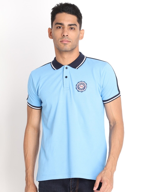 

PROTEX Men Blue & coral pink Polo Collar Applique T-shirt