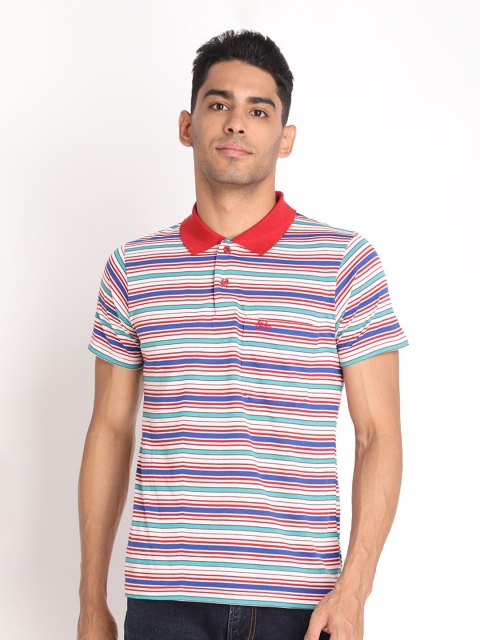 

PROTEX Men Red & white alyssum Striped Polo Collar T-shirt