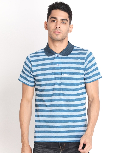 

PROTEX Men Blue & sheepskin Striped Polo Collar T-shirt