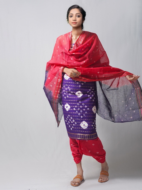 

Unnati Silks Navy Blue & Red Dyed Pure Cotton Unstitched Dress Material