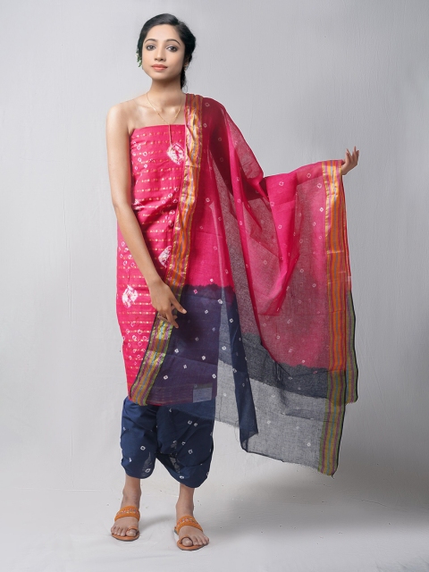 

Unnati Silks Pink & Grey Dyed Pure Cotton Unstitched Dress Material