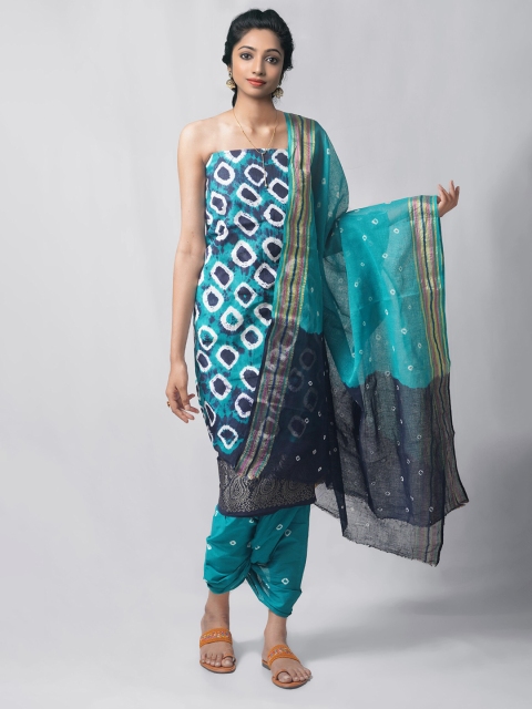 

Unnati Silks Green & Blue Dyed Pure Cotton Unstitched Dress Material