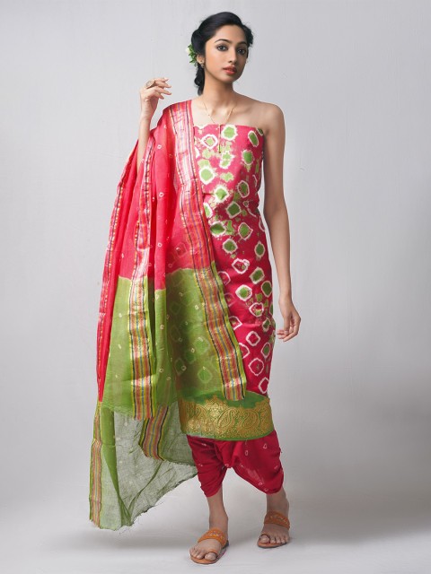

Unnati Silks Red & White Dyed Pure Cotton Unstitched Dress Material