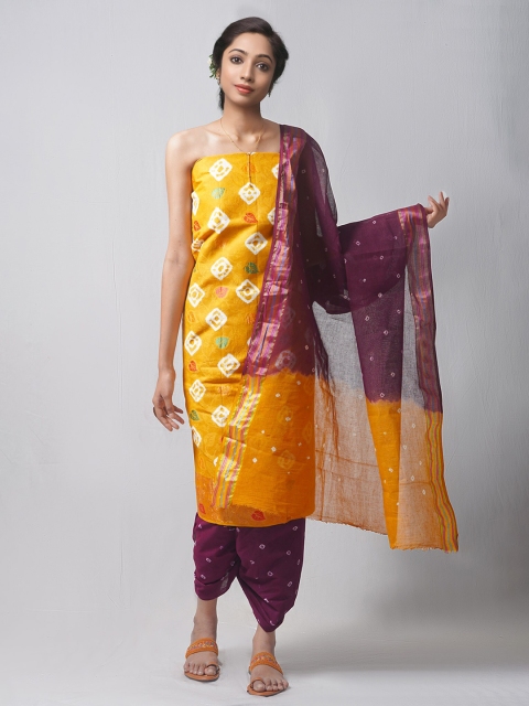 

Unnati Silks Orange & Purple Dyed Pure Cotton Unstitched Dress Material