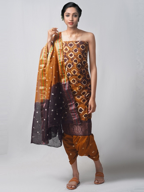 

Unnati Silks Brown & Purple Dyed Pure Cotton Unstitched Dress Material