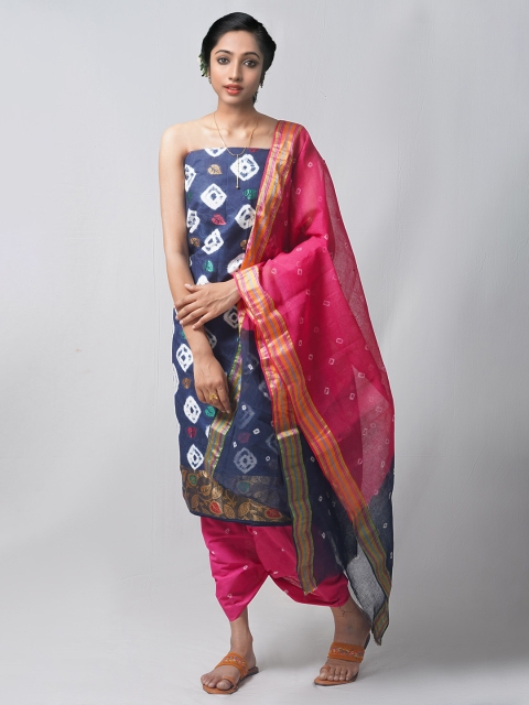 

Unnati Silks Teal & Pink Dyed Pure Cotton Unstitched Dress Material