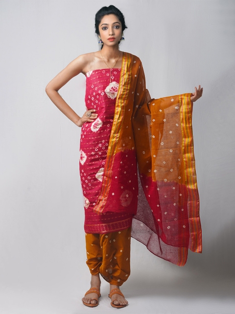 

Unnati Silks Maroon & Orange Dyed Pure Cotton Unstitched Dress Material