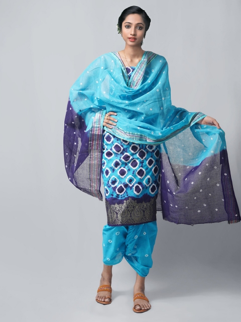 

Unnati Silks Purple & Navy Blue Dyed Pure Cotton Unstitched Dress Material