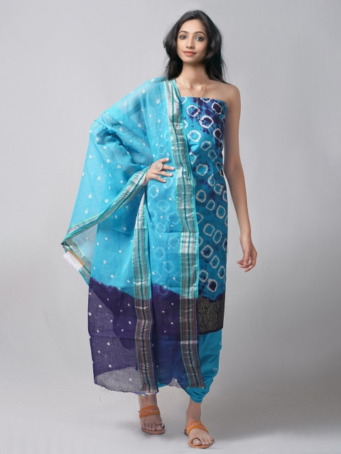 

Unnati Silks Blue & Silver-Toned Dyed Pure Cotton Unstitched Dress Material