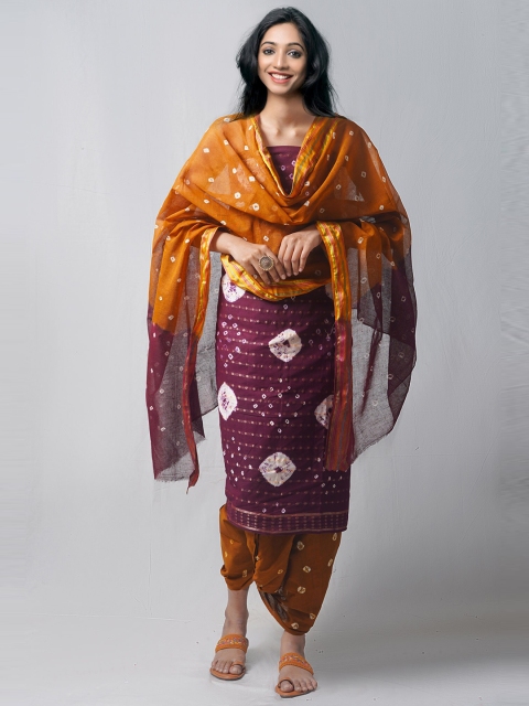 

Unnati Silks Purple & White Dyed Pure Cotton Unstitched Dress Material