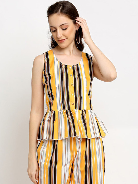 

DressBerry Women Yellow & Black Striped Top with Trousers