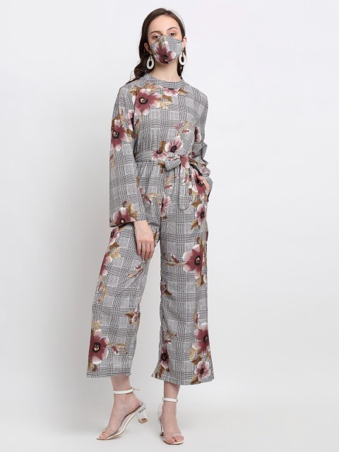 

DressBerry Grey & Purple Printed Basic Jumpsuit