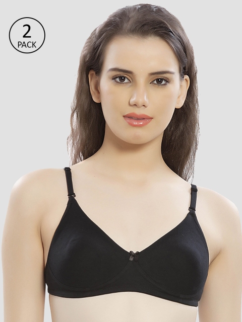 

Lady Love Women Pack of 2 Black Solid Cotton Non Padded Non-Wired Bra