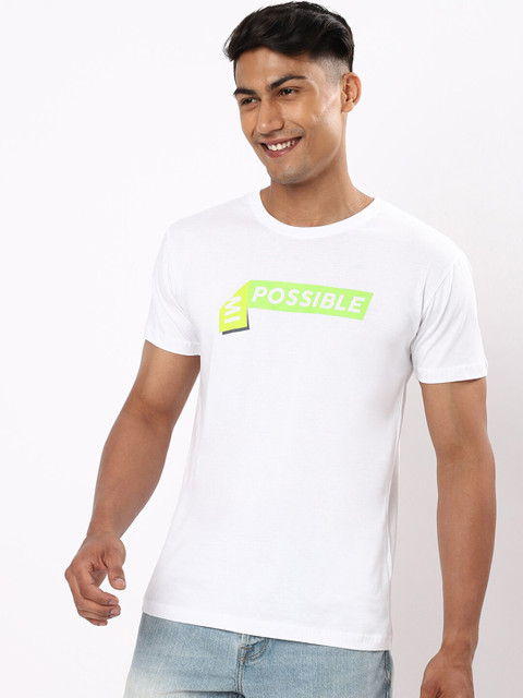 

Bewakoof Men White & magnolia Typography Printed Applique T-shirt