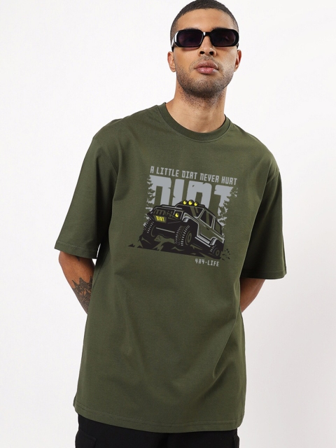 

Bewakoof Men Green & forest night Printed Loose T-shirt