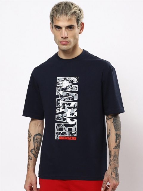 

Bewakoof Men Blue Typography Printed Applique Loose T-shirt