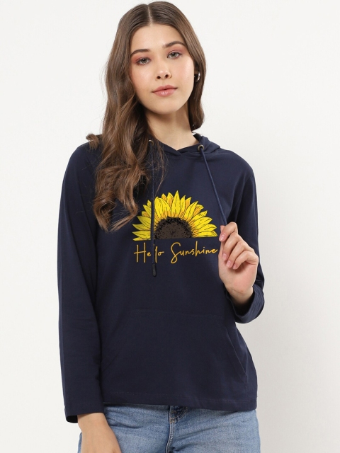 

Bewakoof Women Blue & raisin black Typography Printed Applique T-shirt