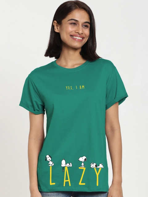 

Bewakoof Women Green & alhambra Typography Printed Extended Sleeves T-shirt