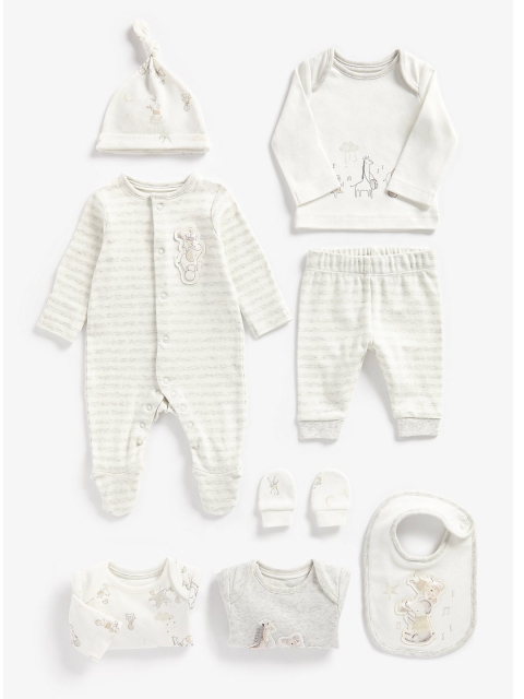 

mothercare Infants Grey Melange and Off-White Organic Cotton 8 Piece Apparel Gift Set