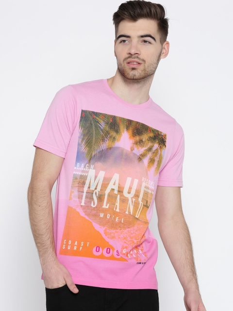 

Cloak & Decker by Monte Carlo Men Pink Printed Round Neck T-shirt