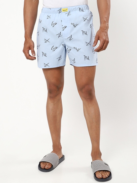 

Bewakoof Men Blue & Black Printed Pure Cotton Boxer