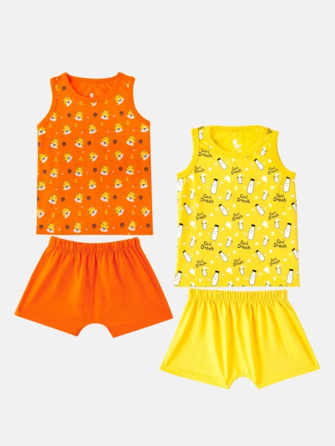 

Cuddles for Cubs Kids Pack of 2 Orange & Yellow Printed Top with Shorts