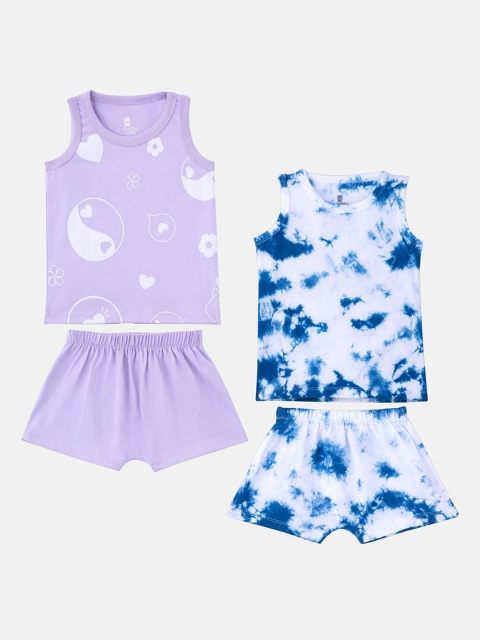 

Cuddles for Cubs Kids Pack of 2 Pure Cotton T-shirts with Shorts, Lavender