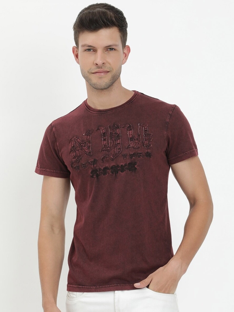 

V2 Value & Variety Men Maroon & decadent chocolate Typography Printed Raw Edge T-shirt