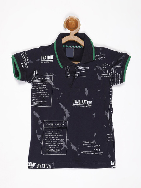 

V2 Value & Variety Boys Navy Blue Typography Printed V-Neck T-shirt