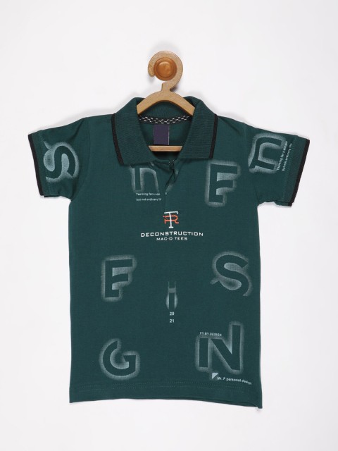 

V2 Value & Variety Boys Green Typography Printed Polo Collar T-shirt